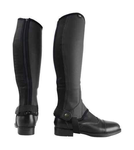 HY LAND SYNTHETIC COMBI LEATHER HALF CHAPS BLACK.