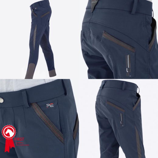 PREMIER EQUINE GANDO BOYS GEL KNEE RIDING BREECHES IN NAVY