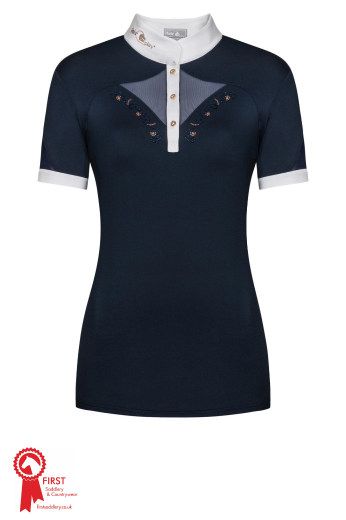 FAIR PLAY CATHRINE SHOWSHIRT NAVY ROSEGOLD SHORT SLEEVE