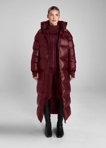 AZTEC DIAMOND HEAVY QUILT LONG PUFFER CHERRY