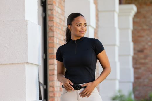 PIKEUR SS26 KNIT HALF ZIP SHIRT IN BLACK