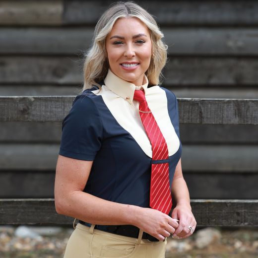 EQUETECH LADIES ELITE SHORT SLEEVED SHOW SHIRT NAVY CREAM