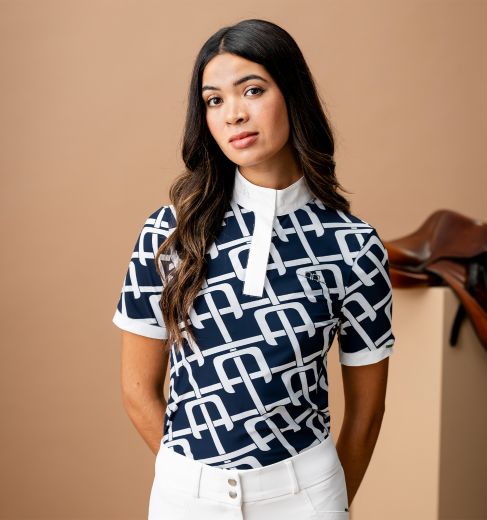 ALESSANDRO ALBANESE ALCINA SHORT SLEEVED SHOW SHIRT IN NAVY MONOGRAM