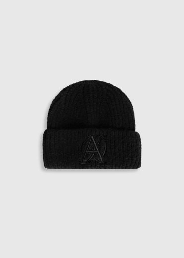 AZTEC DIAMOND EMBROIDERED BEANIE IN BLACK