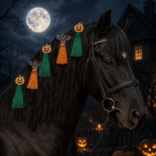 EQUETECH HALLOWEEN PUMPKINS AND BATS MANE TASSELS PACK OF 5